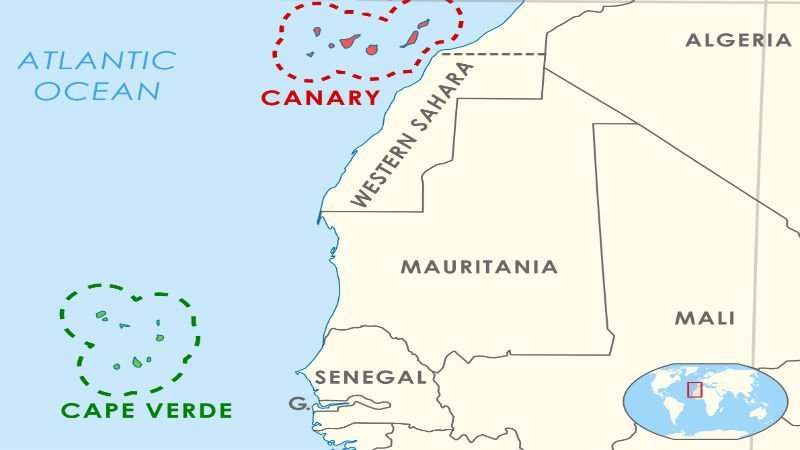 Map location Cape Verde and Canary Islands